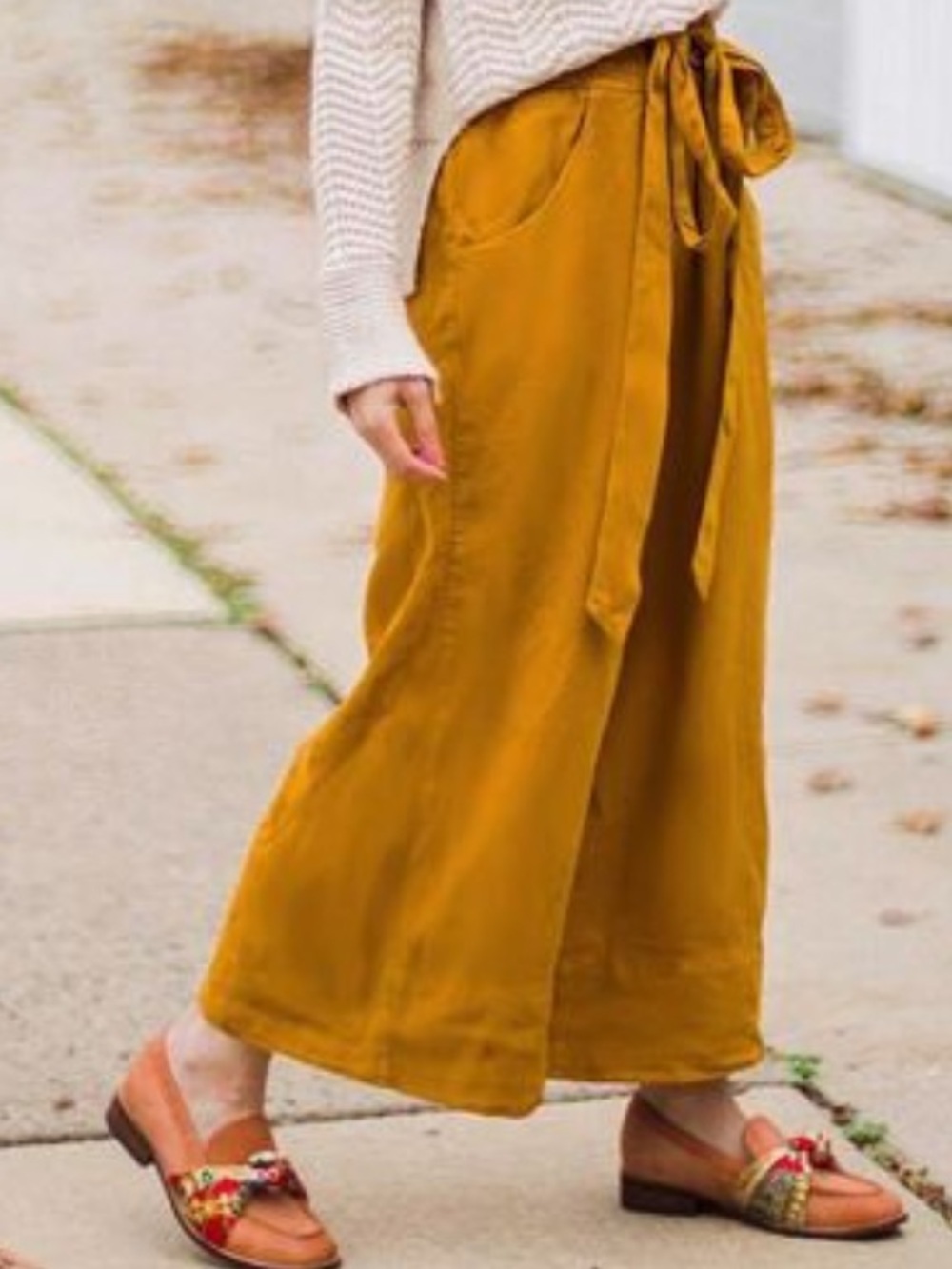 Free People Mustard Yellow Tie Waist Wide Leg Paper Bag Pants Small Boho